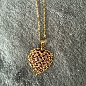Gold and Pink Heart Filigree Necklace